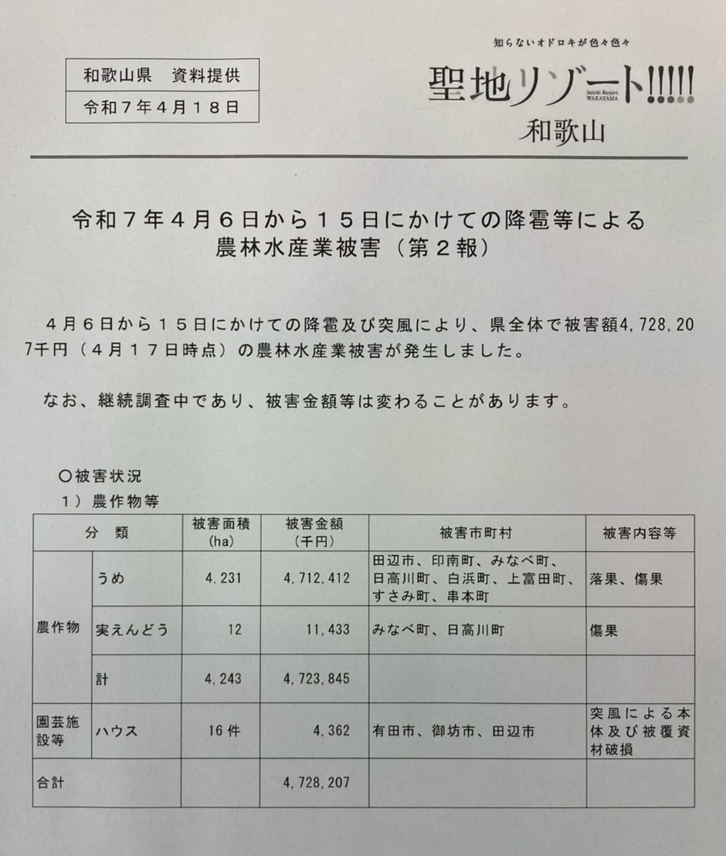 雹（ひょう）被害の大きさ